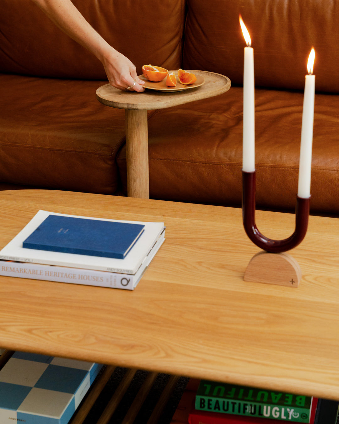 Light Weight C-Shaped Couch Table | Solid Oak | Made from Recycled