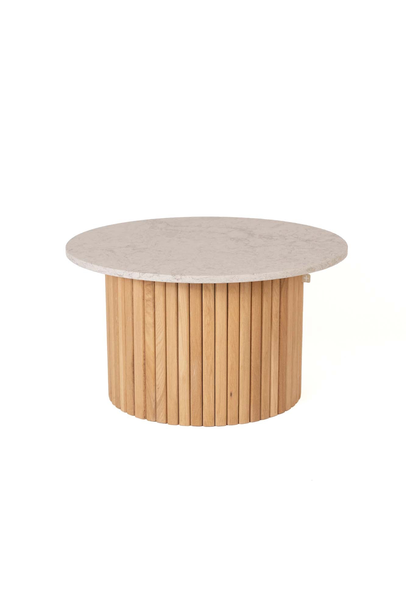 One of A Kind Stone Coffee Table | Fluted Oak Base | Grey Ink