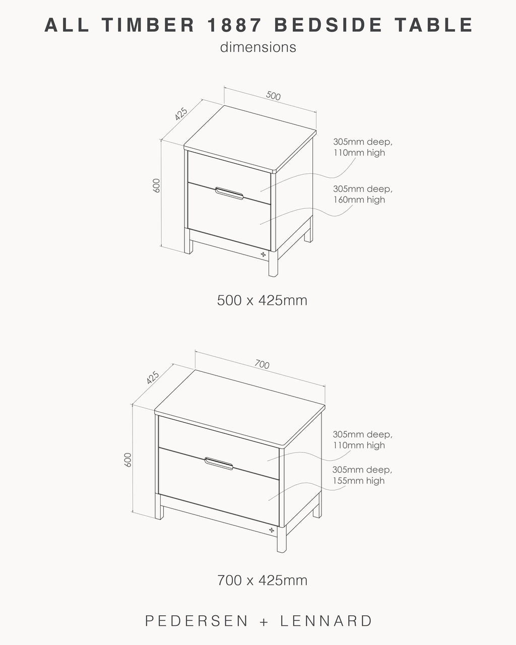 Luxury Solid Wood Bedside Table - Pedersen + Lennard