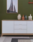 1887 TV Cabinet in white and oak by Pedersen + Lennard