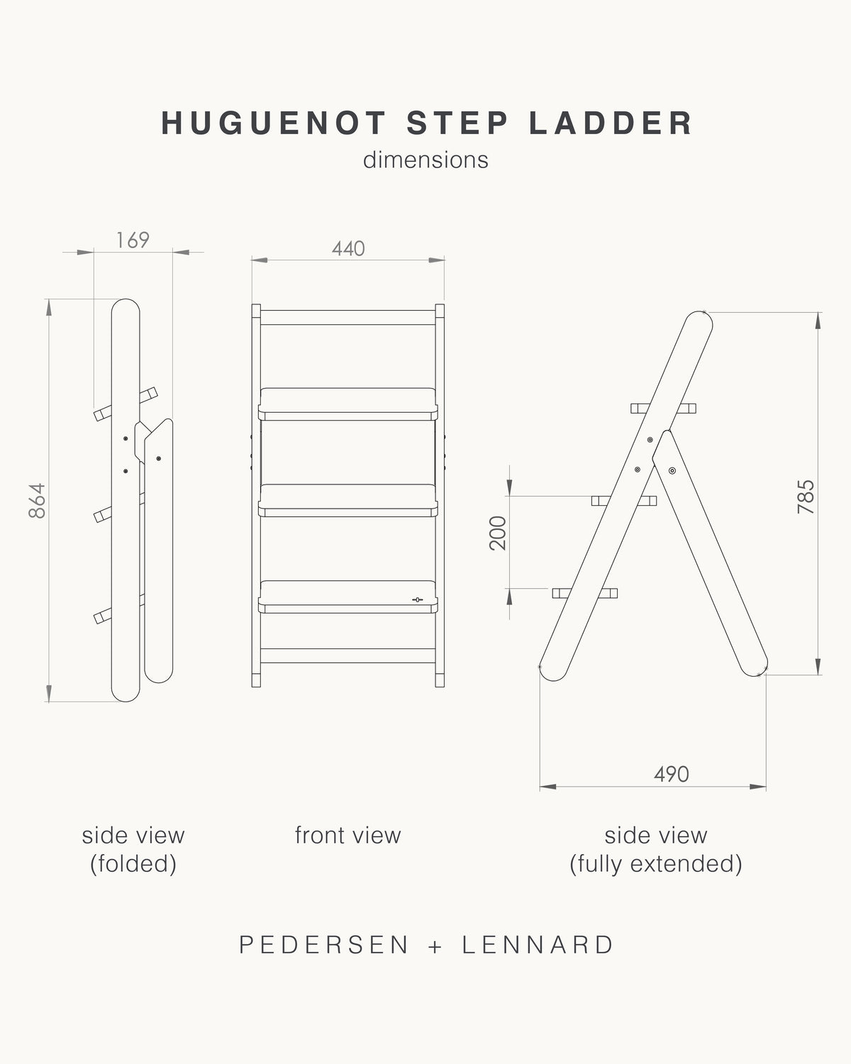Premium Designer Solid Wood & Steel Step Ladder - Pedersen + Lennard