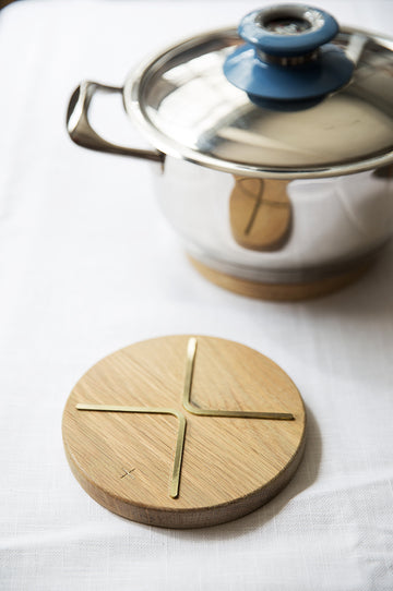 Brass and Oak Pot Stand - Pedersen + Lennard